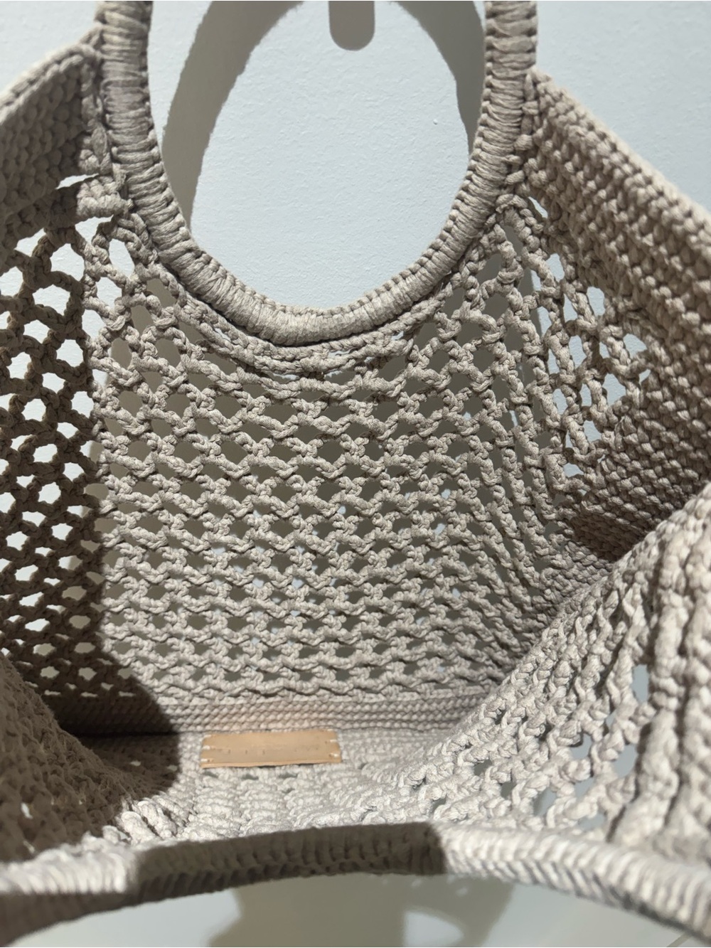 Neutral Beige Crochet Tote with Round Handles - Picture 3 of 4
